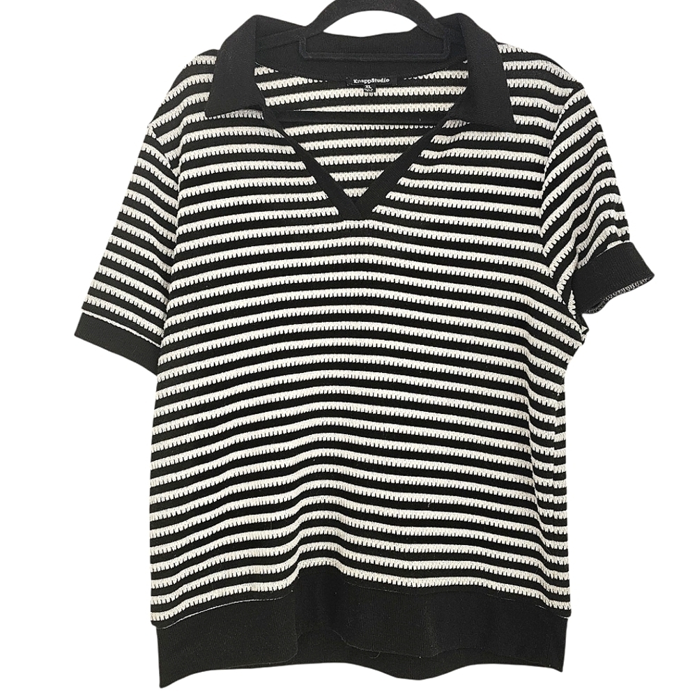 KNAPP STUDIO V Neck Short Sleeve Striped Top Size XL